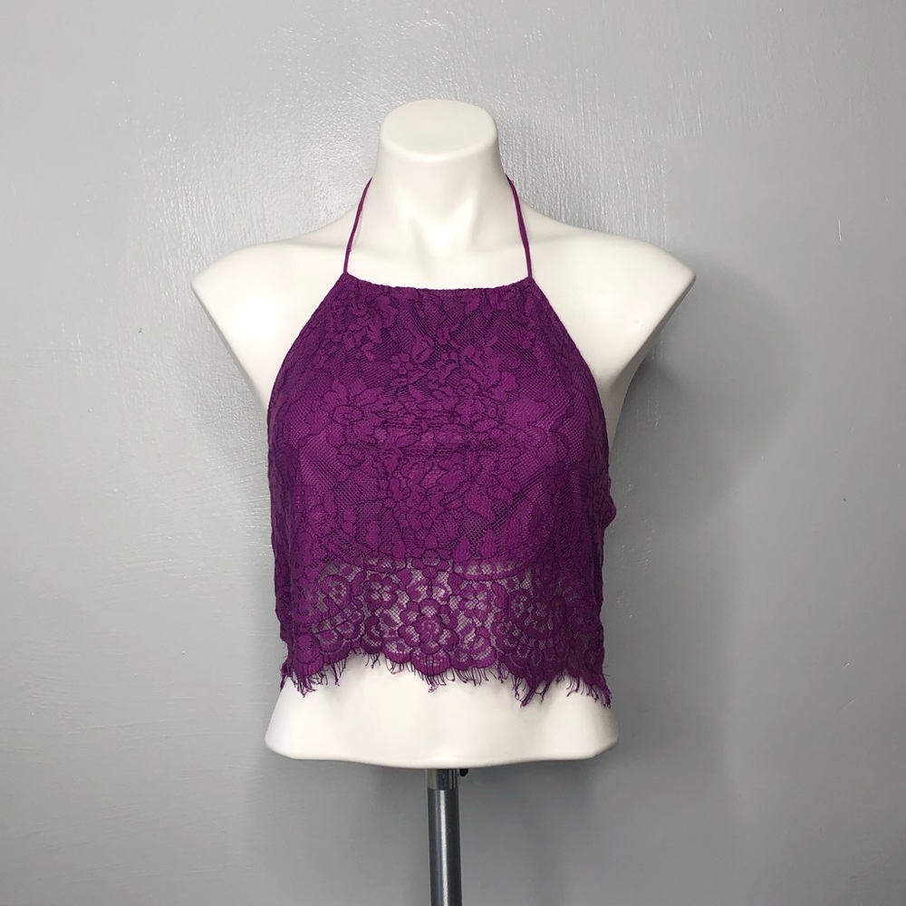 LA Hearts purple lace boho halter crop top M - Picture 2 of 7